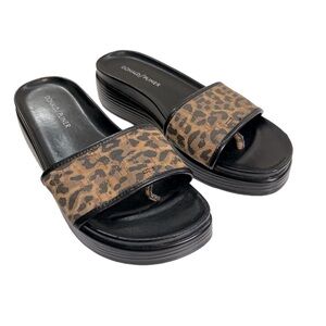 Donald Pliner Women’s Fiji Wedge Platform Sandals Black Leopard Cork, Size 7M
